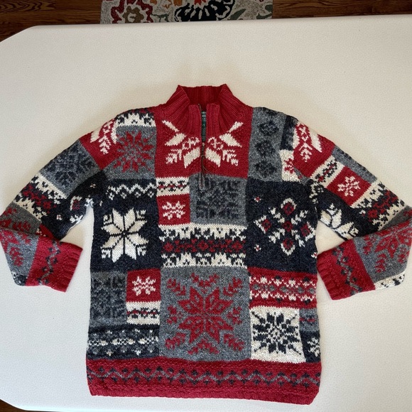 Lauren Ralph Lauren Sweaters - Ralph Lauren Vintage Wool Snowflake Patchwork Quarter Zip Sweater-Petite…